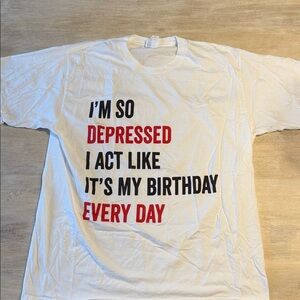 White Graphic T-Shirt with Red and Black Text